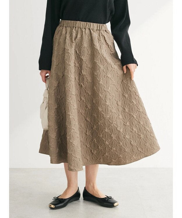 Green Parks ・ｆｕｒｒｙ　ｒａｔｅエンボスサイドタックフレアスカート Gray Beige