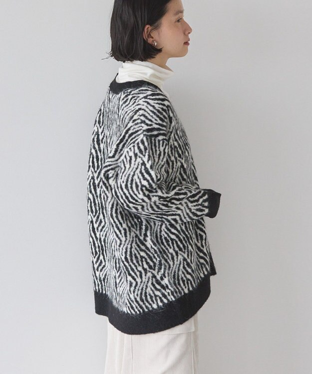 AMERICAN HOLIC アニマル柄Ｖネックニットカーディガン Black