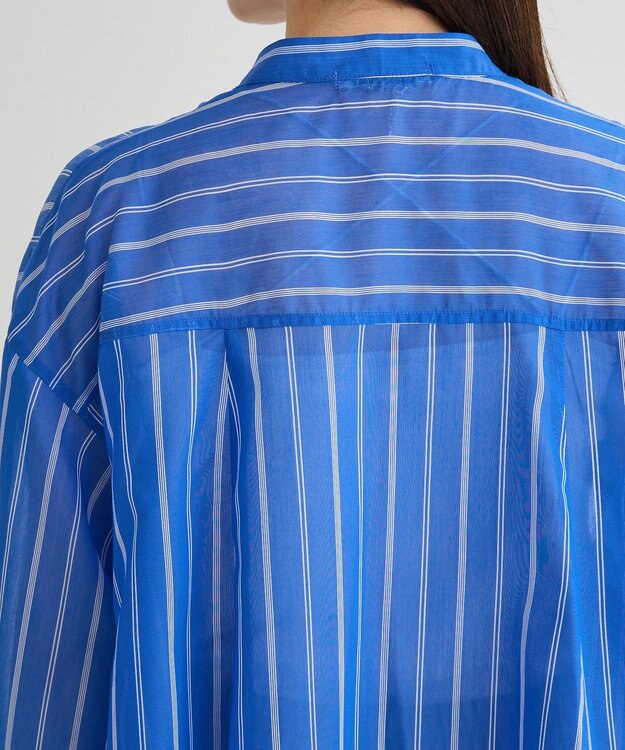 Green Parks フレアラインスキッパーブラウス Stripe Sax