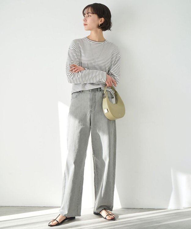 UNFILO 【洗える】クロップドＴシャツ ボーダー