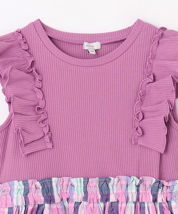 ANY KIDS チェック ドッキング ワンピース ローズ×マドラスチェック