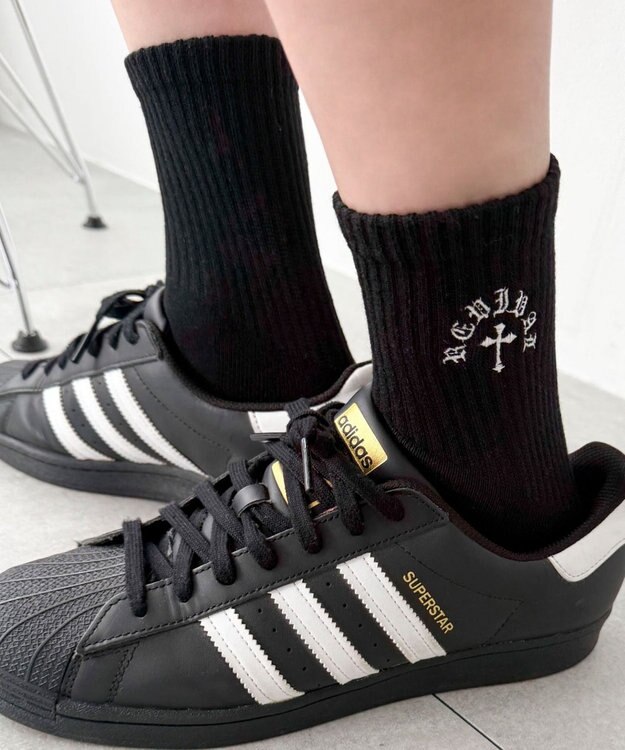 WEGO クロス刺繍ロゴソックス ブラック