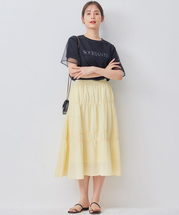 組曲 L 【WEB限定】ステッチストライプドビー ギャザースカート イエロー系
