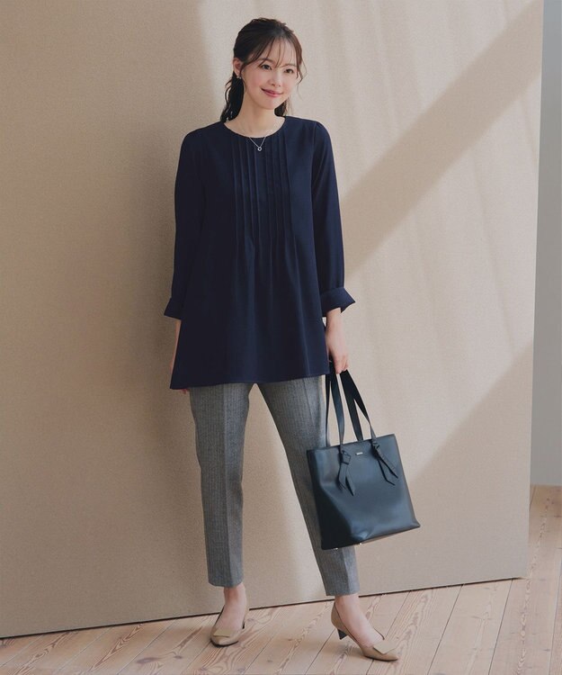 Tiaclasse 【安田美沙子さん着用・洗える】T/R両面起毛ストレッチパンツ ヘリボーングレー