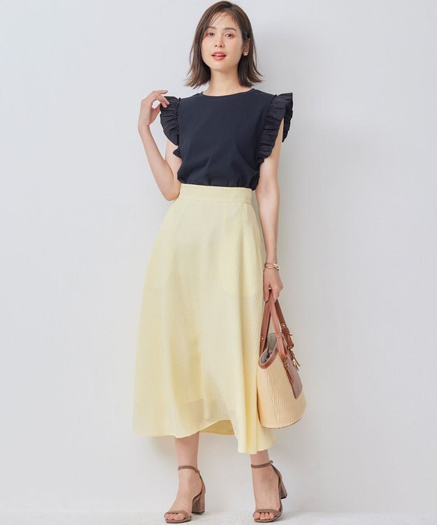 組曲 L Jazzy-Jersey フリル袖Ｔシャツ ブラック系