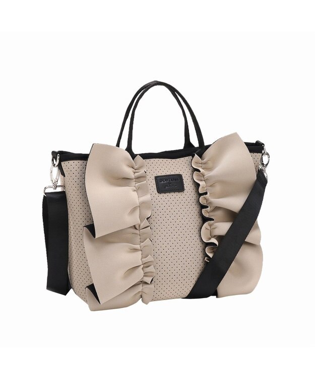 ACE BAGS & LUGGAGE JEWELNA by Jewelna Rose フリルトートバッグ 16205 軽量 2WAY ショルダーバッグ リボン ライトグレージュ