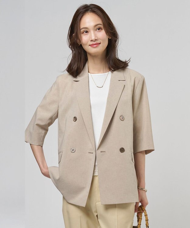 J.PRESS LADIES S BREEZ COOL トロ ハーフスリーブ ダブル ジャケット ベージュ系