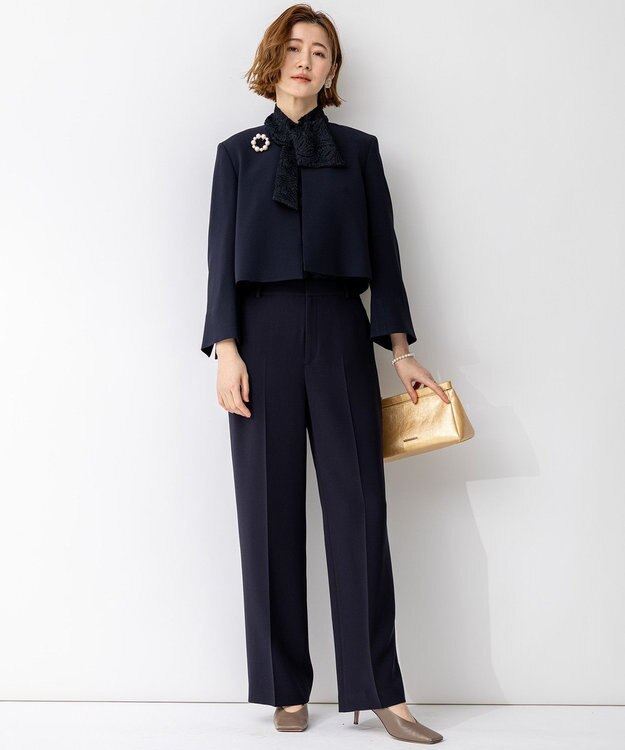 23区 【APPLAUDIR】Brocheリボンブーケレース ブラウス ネイビー系