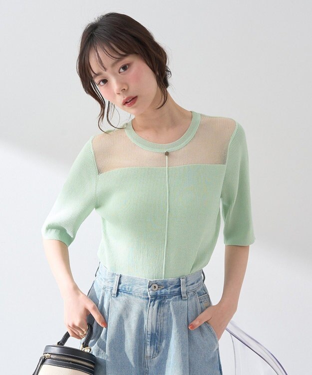 earth music&ecology シアーヨークニットプルオーバー Mint Green