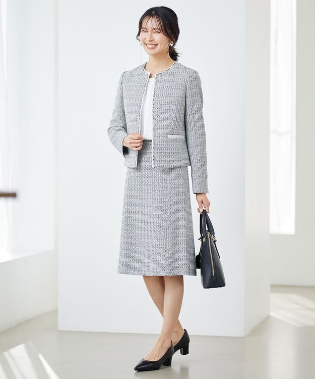 23区 S 【セットアップ対応】ライトシャインツイード ノーカラー ジャケット ブラック系