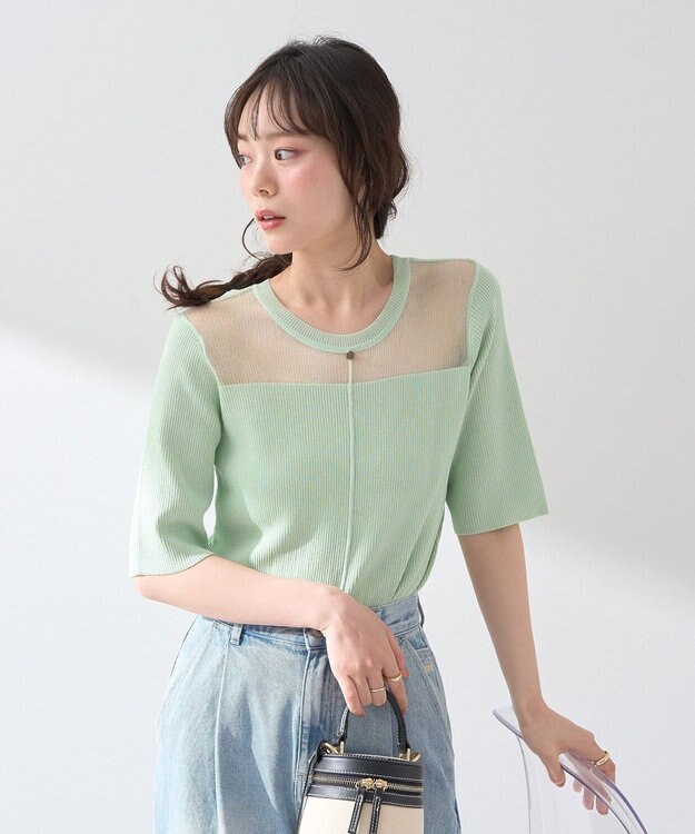 earth music&ecology シアーヨークニットプルオーバー Mint Green