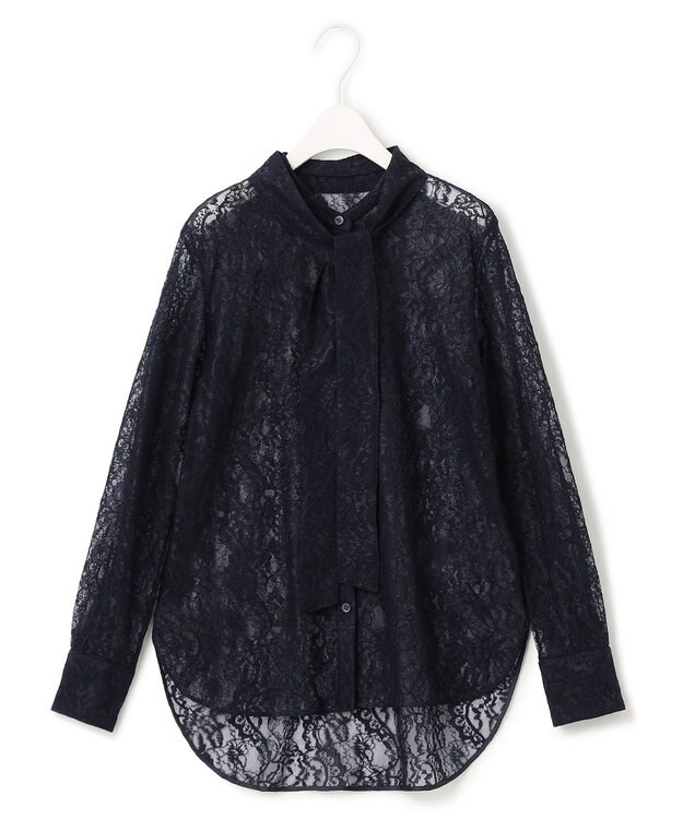 ICB L 【洗える】ナイロンラッセルレース バンドカラーシャツ ネイビー系