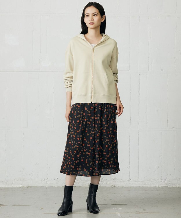 自由区 L マルチポルカドットプリント スカート ブラックベース