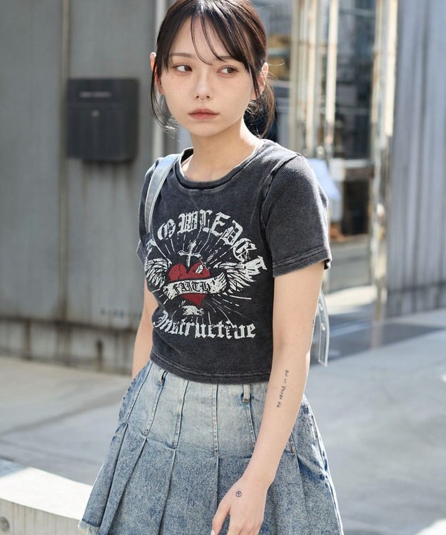 WEGO ヴィンテージウォッシュグラフィックリブT 柄1