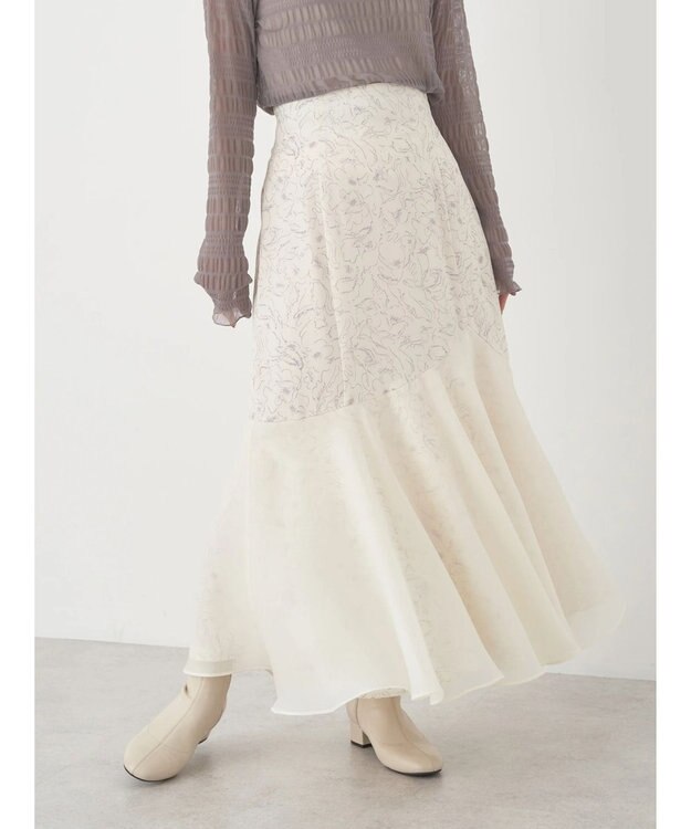 earth music&ecology 切替フラワースカート Grayish Blue