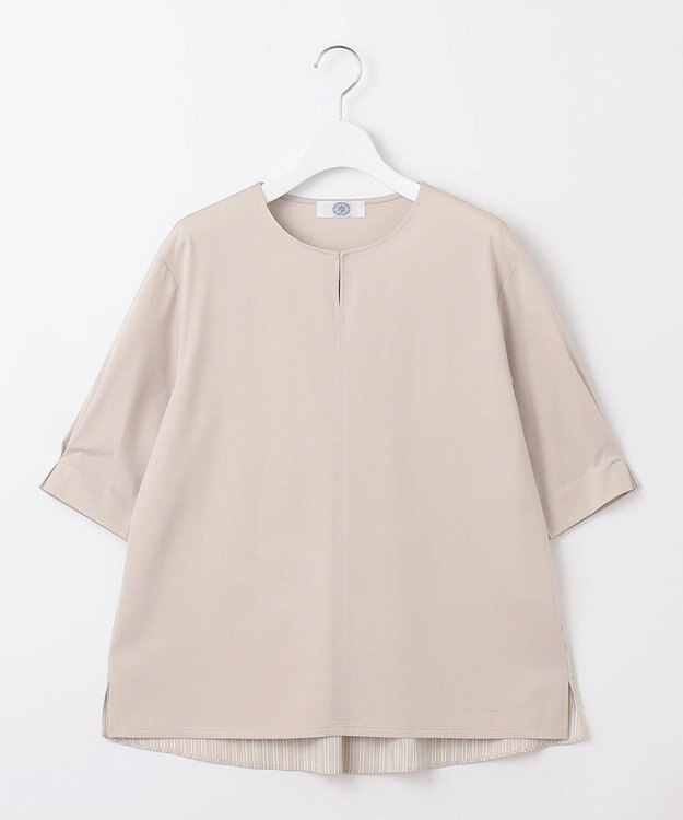 J.PRESS LADIES L プレーティングジャージー ブロッキング カットソー ライトグレー系