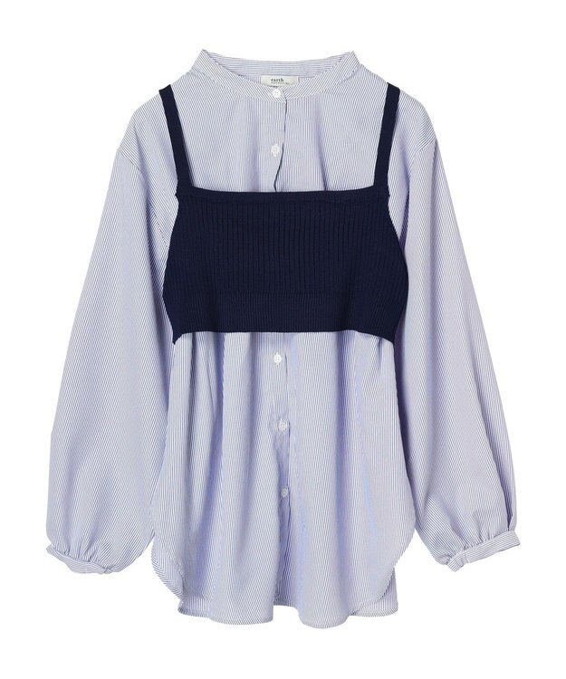 earth music&ecology ＳＥＴ２点ニットビスチェ＋ノーカラーシャツ Stripe