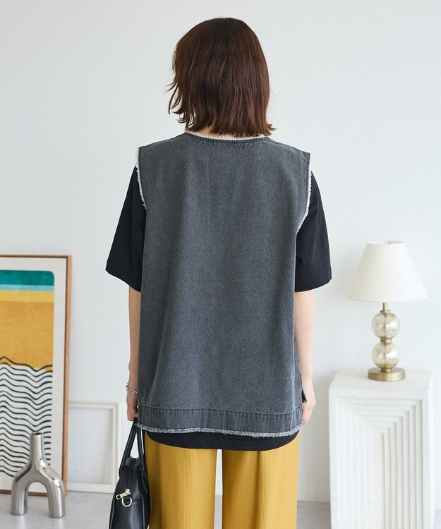 Green Parks フリンジ付きデニムベスト Black