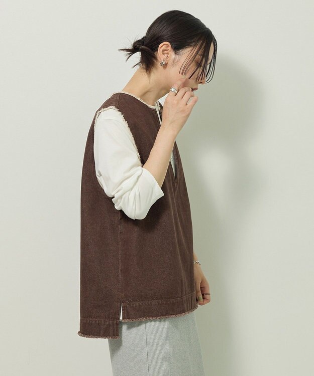 Green Parks フリンジ付きデニムベスト Brown