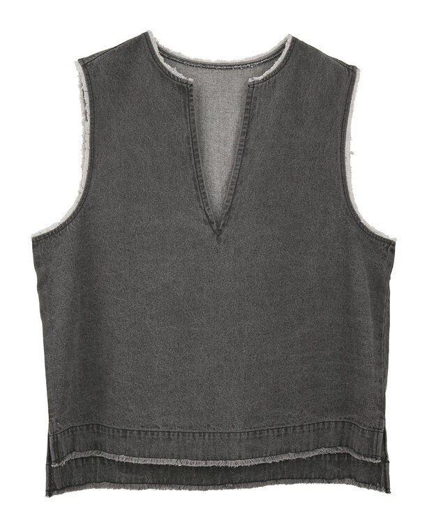 Green Parks フリンジ付きデニムベスト Black