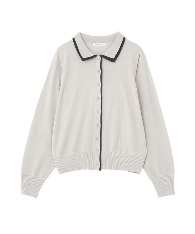 Green Parks ここちニット衿付き配色プルオーバー Gray