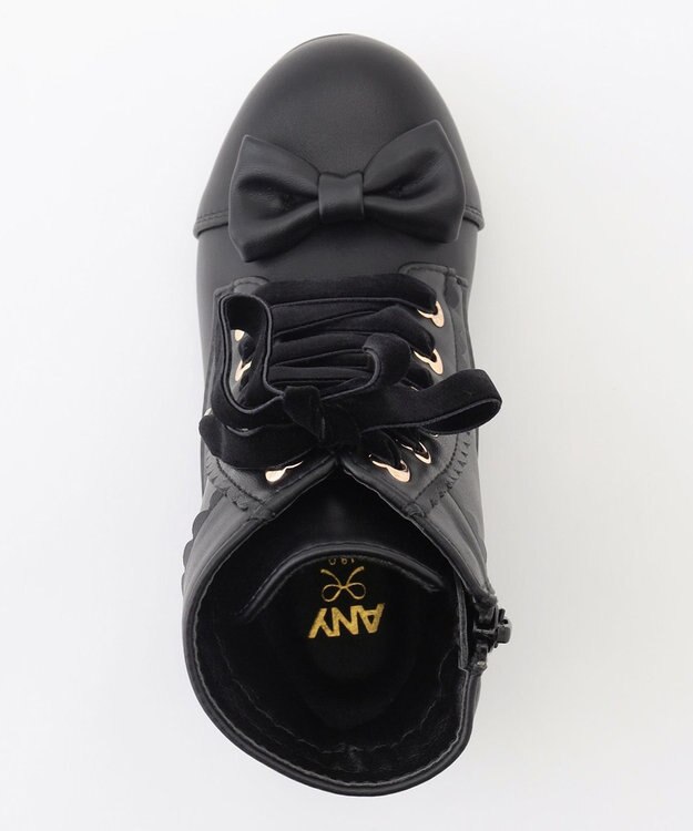 ANY KIDS リボン付き編み上げブーツ ブラック