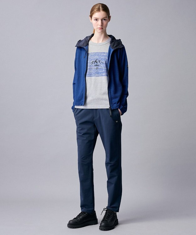 JOSEPH ABBOUD MOUNTAIN 【異素材コンビネーション】グリットワッフルアクティブパーカー ブルー系