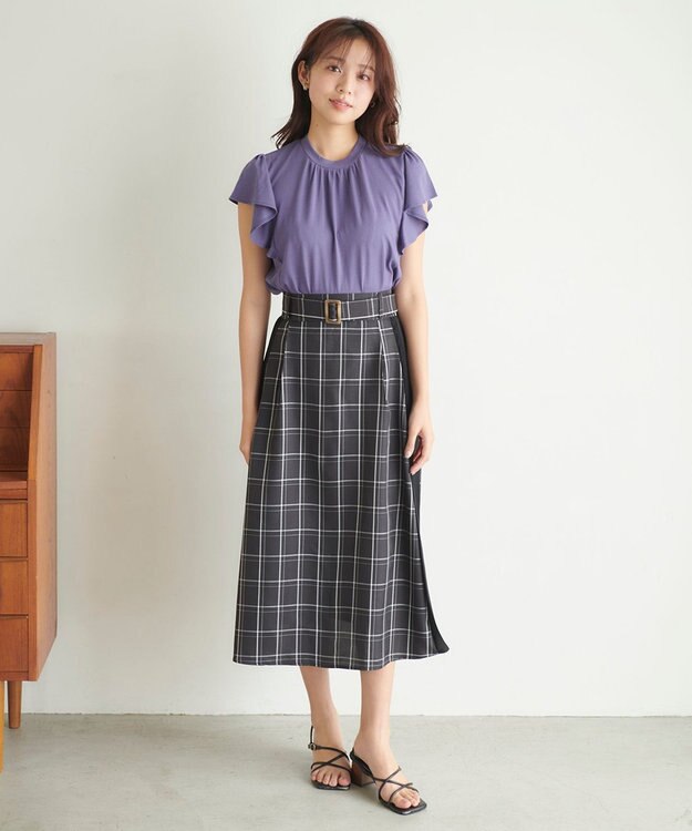 Feroux 【UVケア】スタンドカラーフレアスリーブ Ｔシャツ パープル系