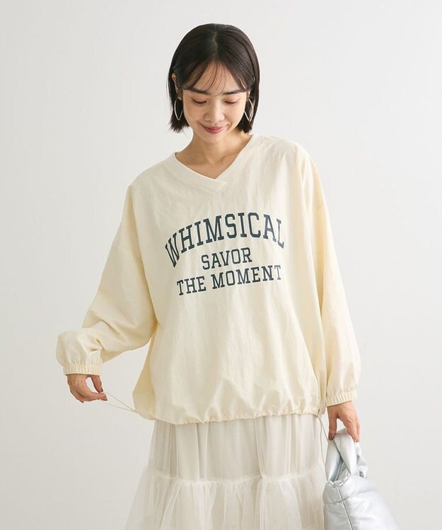 Green Parks ナイロンロゴＶネックプルオーバー Ecru