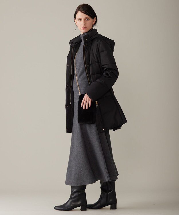 自由区 【撥水加工・洗える】ブライトダウンフード付き ダウンコート ミッドナイト