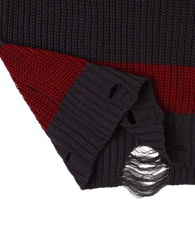 WEGO ボーダーダメージニットプルオーバー レッドボーダー