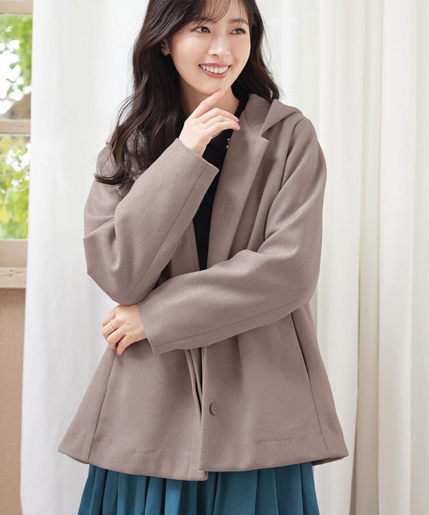 Tiaclasse フーデットショートコート モカ