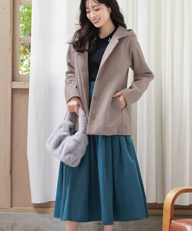 Tiaclasse フーデットショートコート モカ