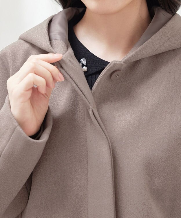 Tiaclasse フーデットショートコート モカ