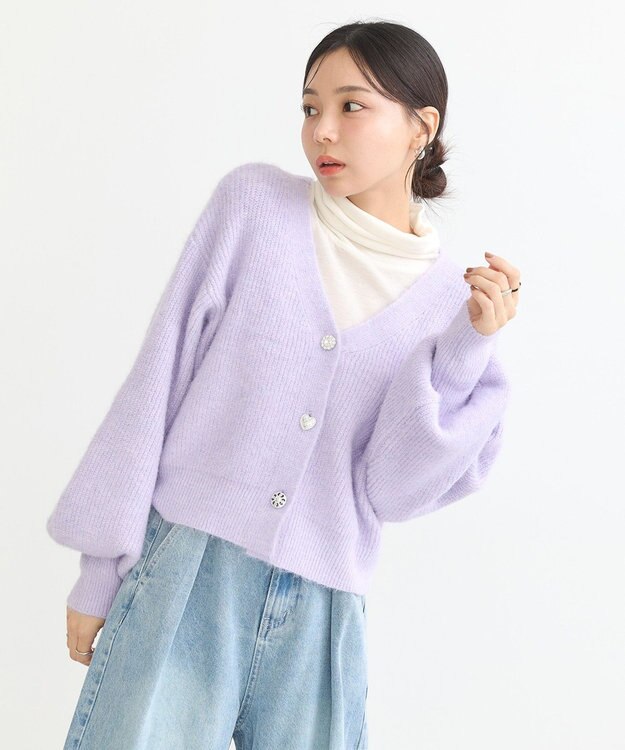 earth music&ecology アソートキラキラボタンカーディガン Purple