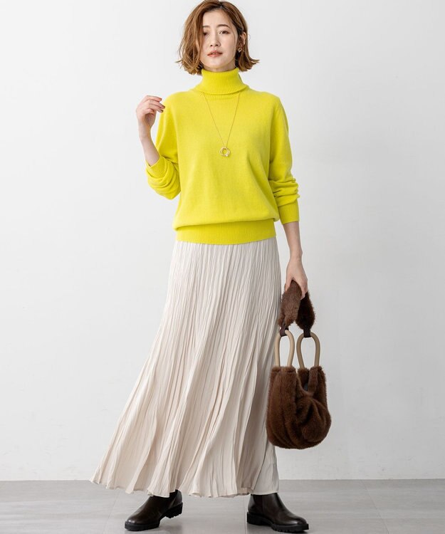 23区 S 【洗える】クラッシュ プリーツ ジョーゼット スカート ベージュ系