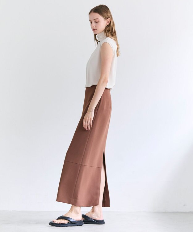 BEIGE， GYPSUM / シルキータッチ  Iラインロングスカート Brown