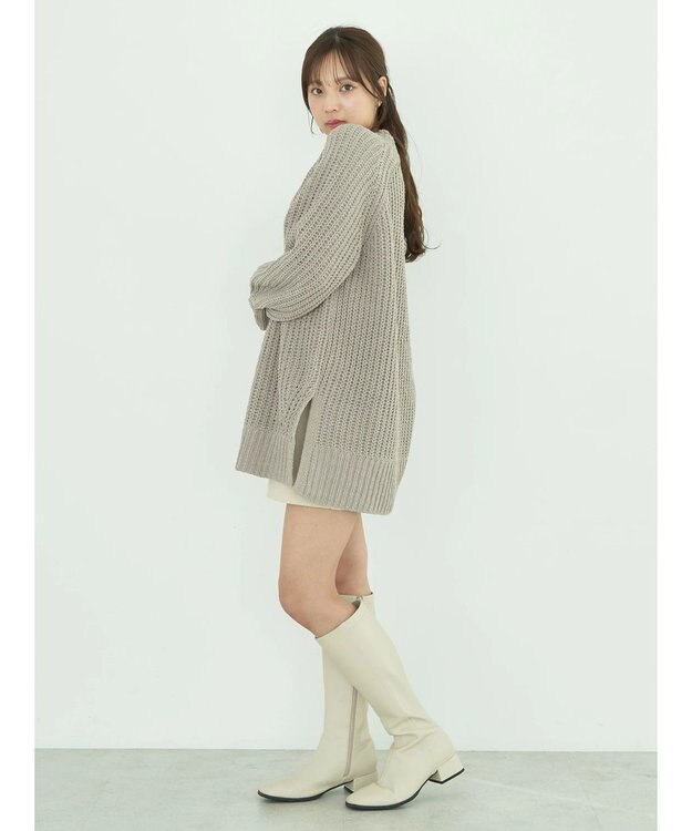 earth music&ecology マットモール片畦チュニック Gray Beige