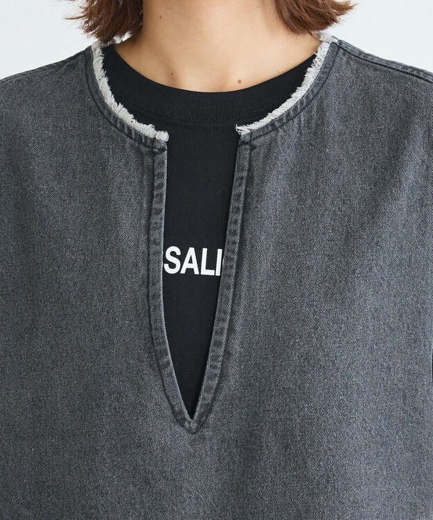 Green Parks フリンジ付きデニムベスト Black