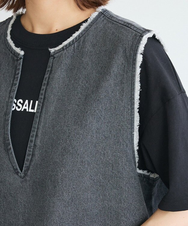 Green Parks フリンジ付きデニムベスト Black