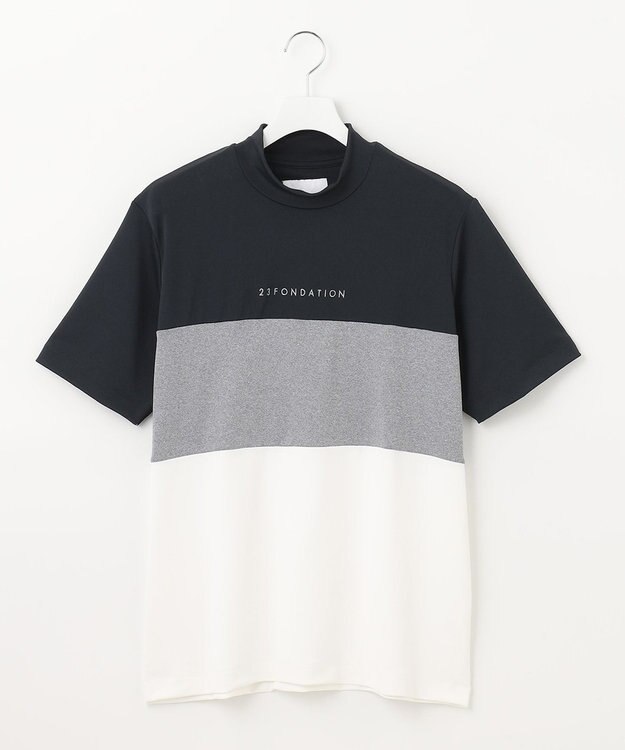 23区GOLF 【23Fondation】カラーブロック モックネックシャツ 一枚で主役級 ストレッチ性◎ ブラック系