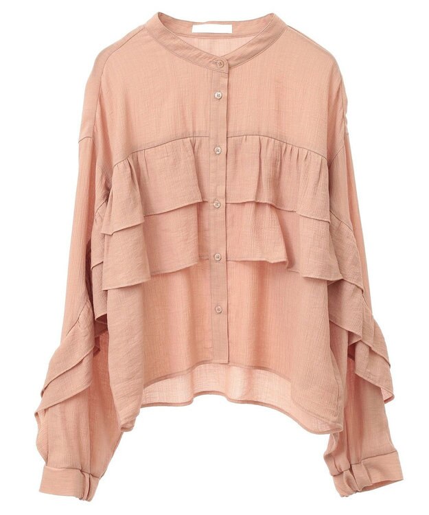 Green Parks シアーフリルショート丈ブラウス Pink Beige