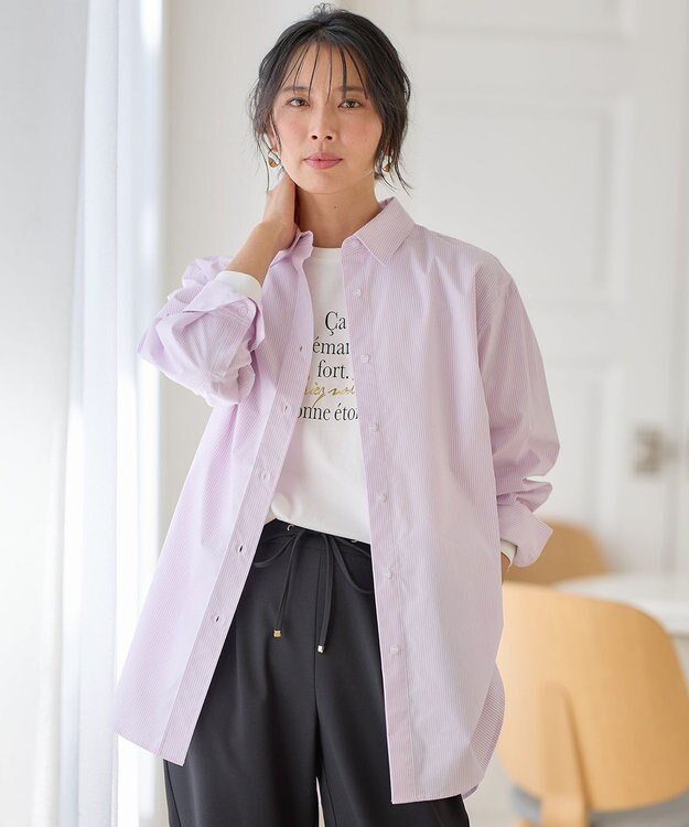 ANY 【洗濯機可能/接触冷感/UVケア】カラーストライプシャツ ピンク