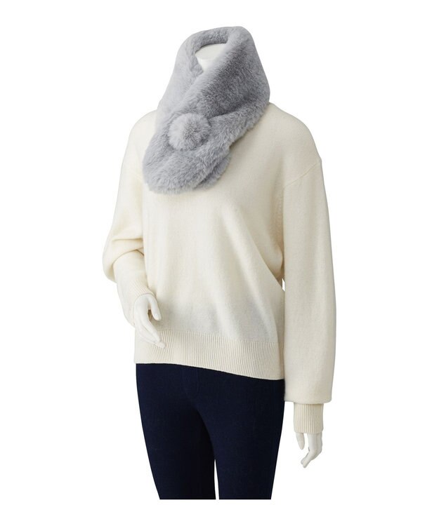 MOONBAT 【洗える】estaa うさしっぽマフラー グレー