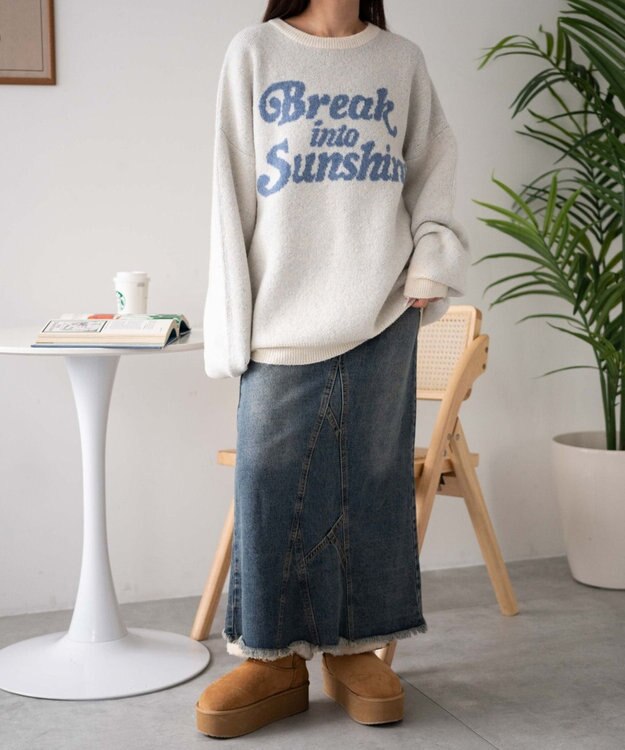 WEGO ロゴジャガードフラッフィーニット ホワイトアイボリー