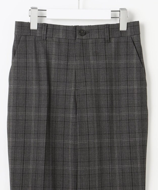 自由区 L 【19号サイズまで展開】TRギャバ裏起毛チェック柄テーパード パンツ チャコール系チェック