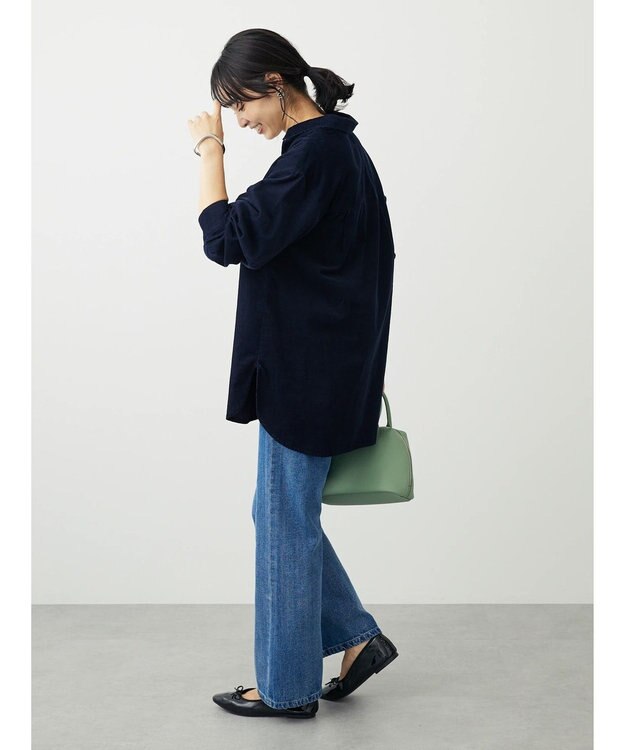 Green Parks 柔らかい細コールシャツ Navy