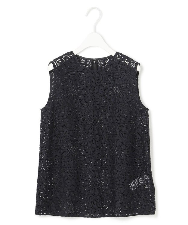 ICB L 【洗える】 ナイロンコードレース ブラウス ブラック系