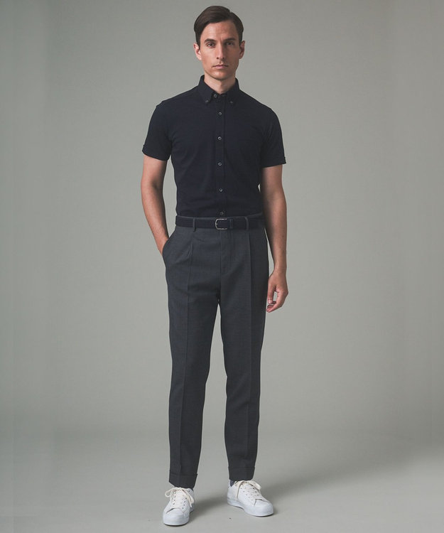 GOTAIRIKU ロングセラー【洗える/折り目加工/シワになりにくい/ウエストアジャスター】ウォッシャブル サマーウール100％パンツ_定番色(1タック)23年モデル ライトグレー系