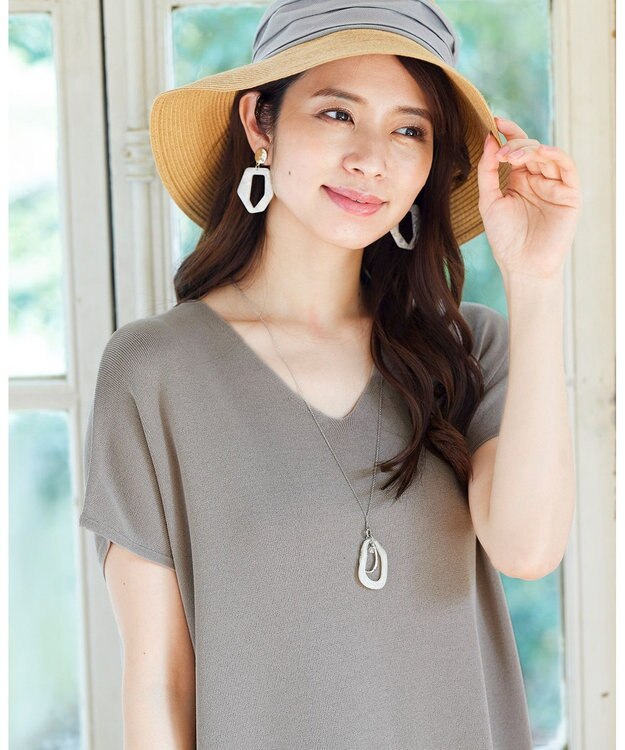 Tiaclasse L 【洗える】さらりと肌離れの良いフレンチスリーブニットチュニック モカ